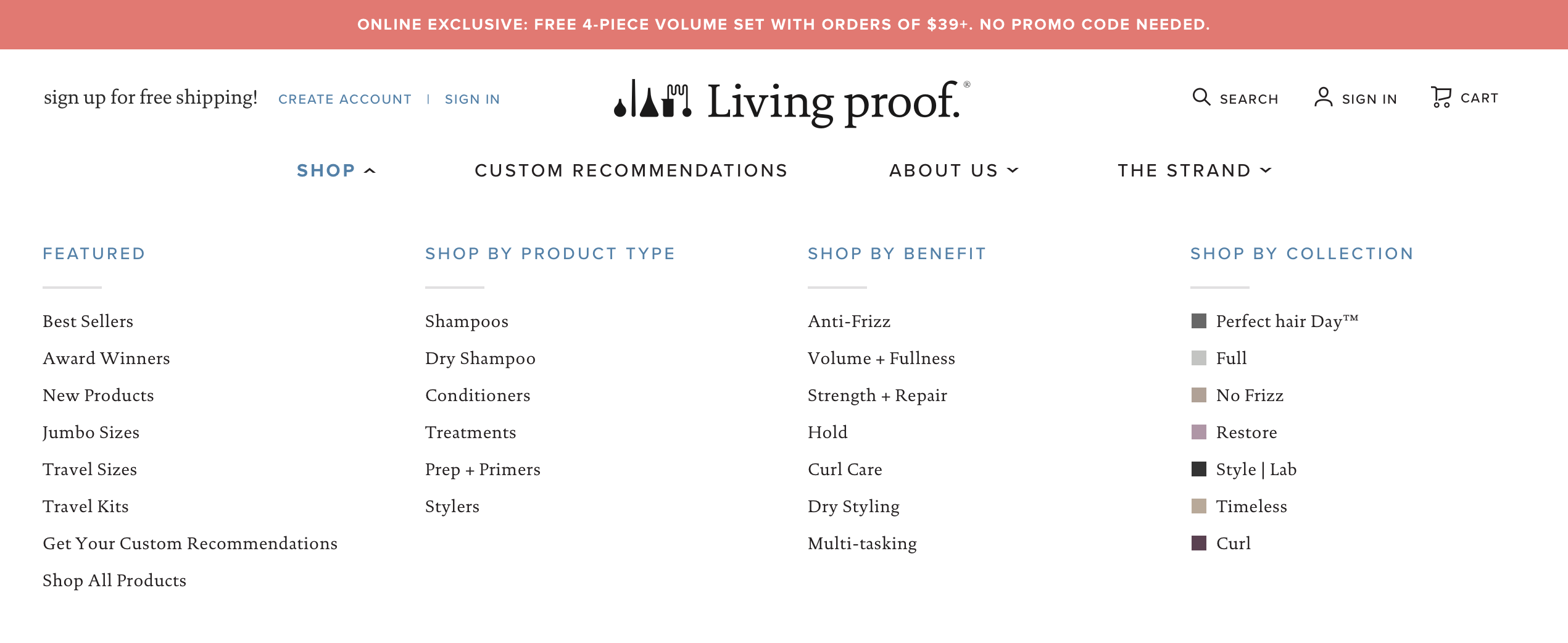 Living Proof browse by concern and collection interface
