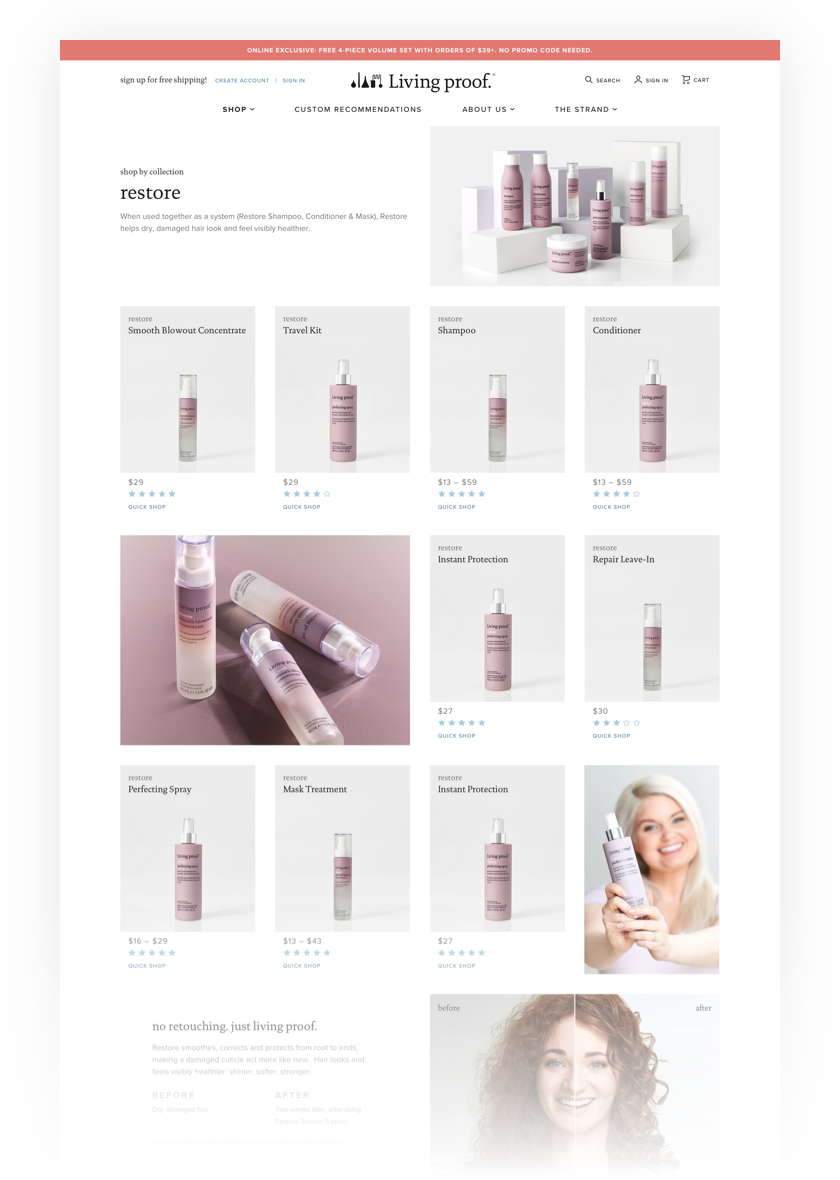 Living Proof curated collection page prototype